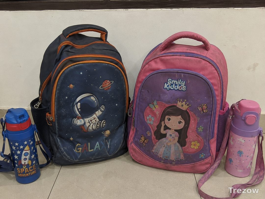 Kids school bags (2) with bottles
